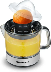 Elite Gourmet ETS623 BPA-Free Electric Citrus Juicer with dual reamers for oranges and lemons