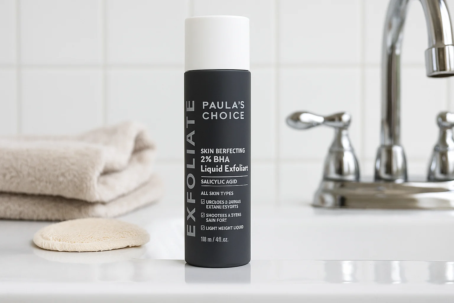 Paula’s Choice BHA Liquid on vanity.