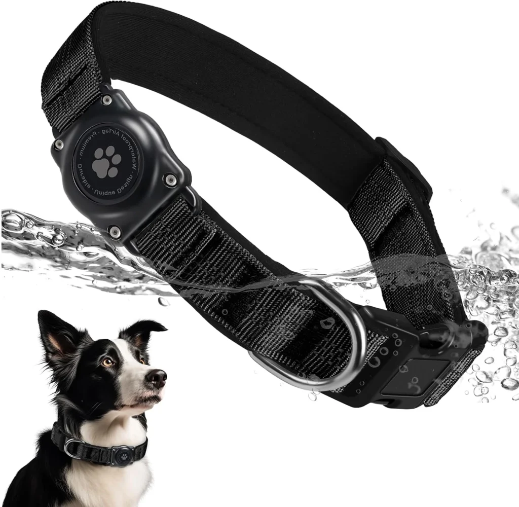 Pet collar with built-in waterproof AirTag holder for GPS tracking