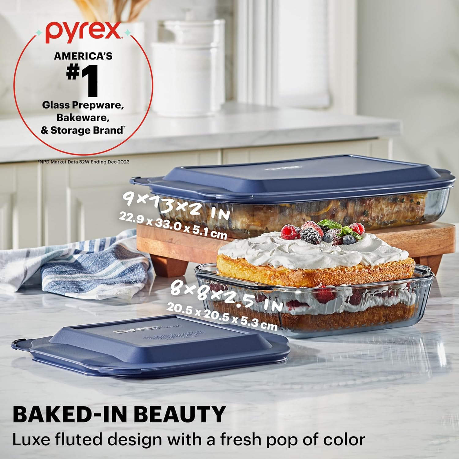 Pyrex Colors 2-Pack Tinted Glass Baking Dish Set with BPA-Free Lids