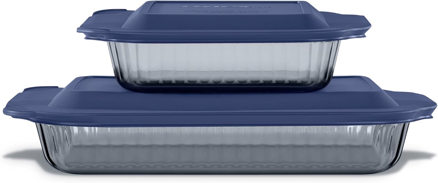 Pyrex Colors 2-Pack Tinted Glass Baking Dish Set with BPA-Free Lids