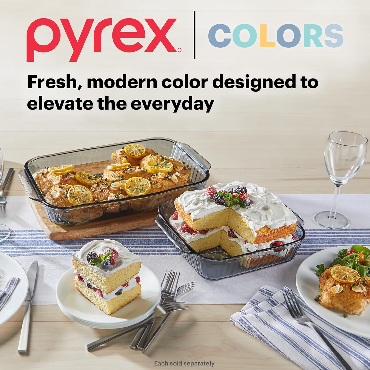 Pyrex Colors 2-Pack Tinted Glass Baking Dish Set with BPA-Free Lids