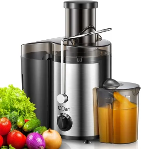 Qcen 500W centrifugal juicer machine with stainless steel blade and wide feed chute