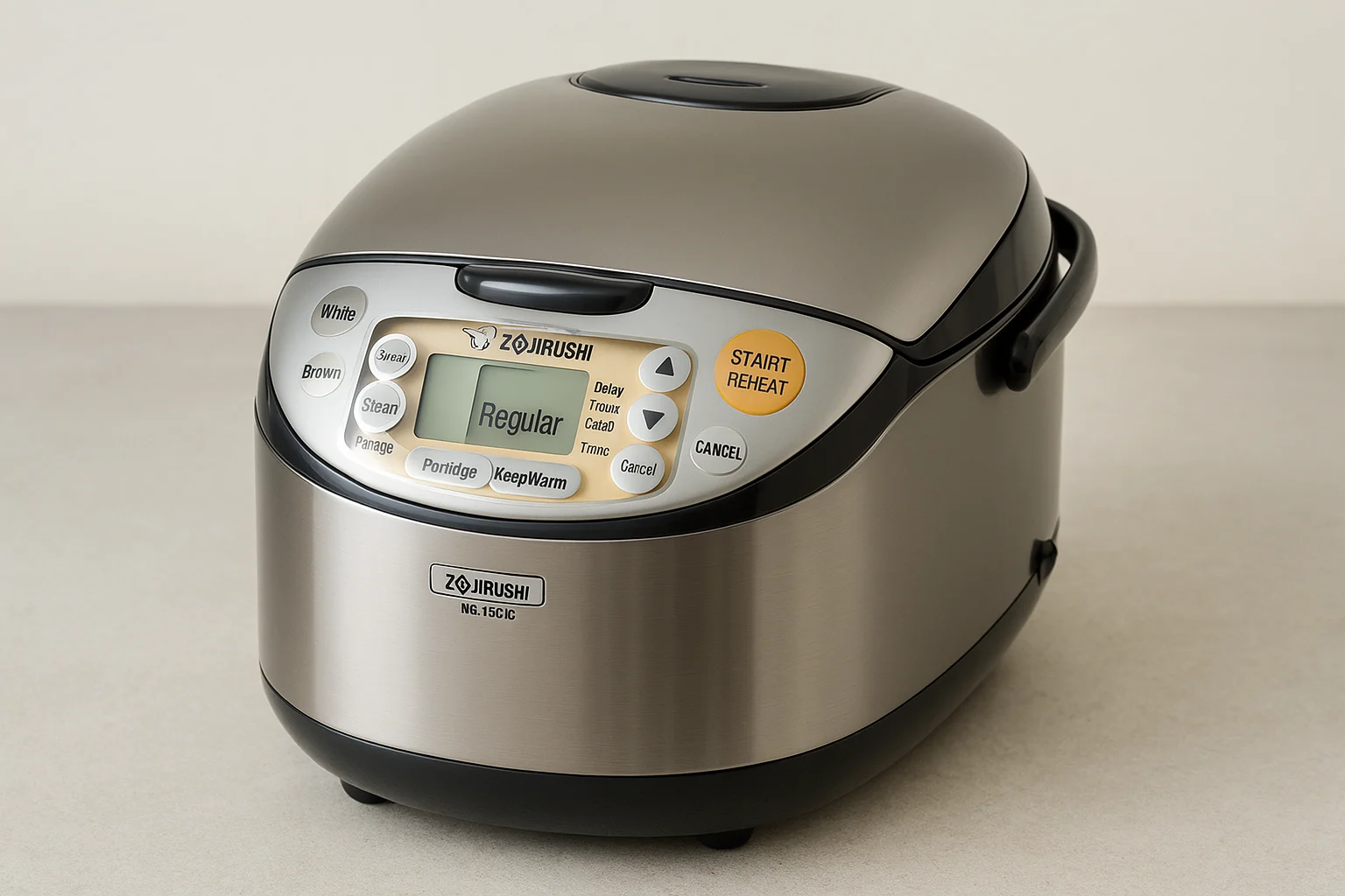 Zojirushi NS-TSC10 rice cooker on a kitchen countertop with control panel visible.