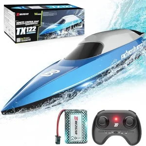 BEZGAR Remote Control Boat- 2.4GHz RC Boat with Rechargeable Battery, Fast Speed 20+ MPH with Double-Hatch Design for Lakes&Pools, Summer Toys