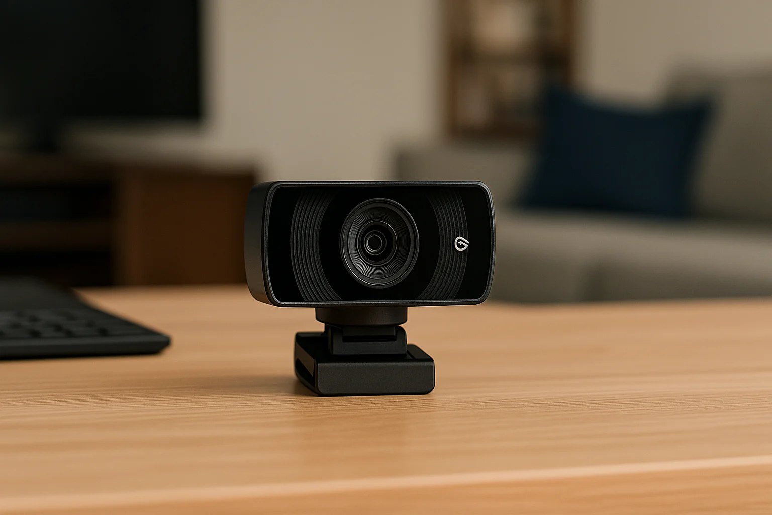 Elgato Facecam webcam placed on a wooden desk in a modern setup, featured as the best webcam for pro video quality.