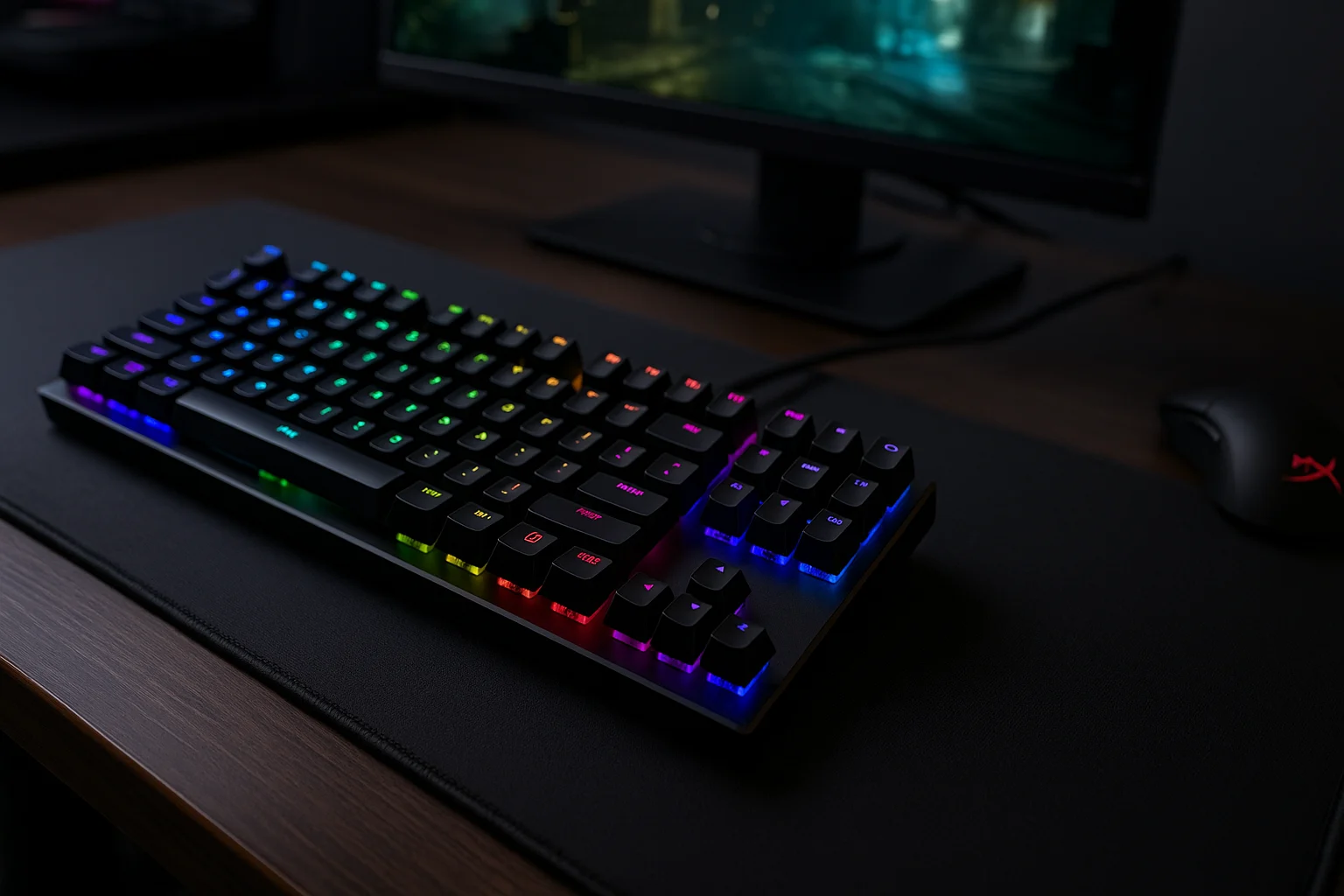 HyperX Alloy Origins Core mechanical keyboard on a gaming desk – best game keyboard for budget-friendly performance