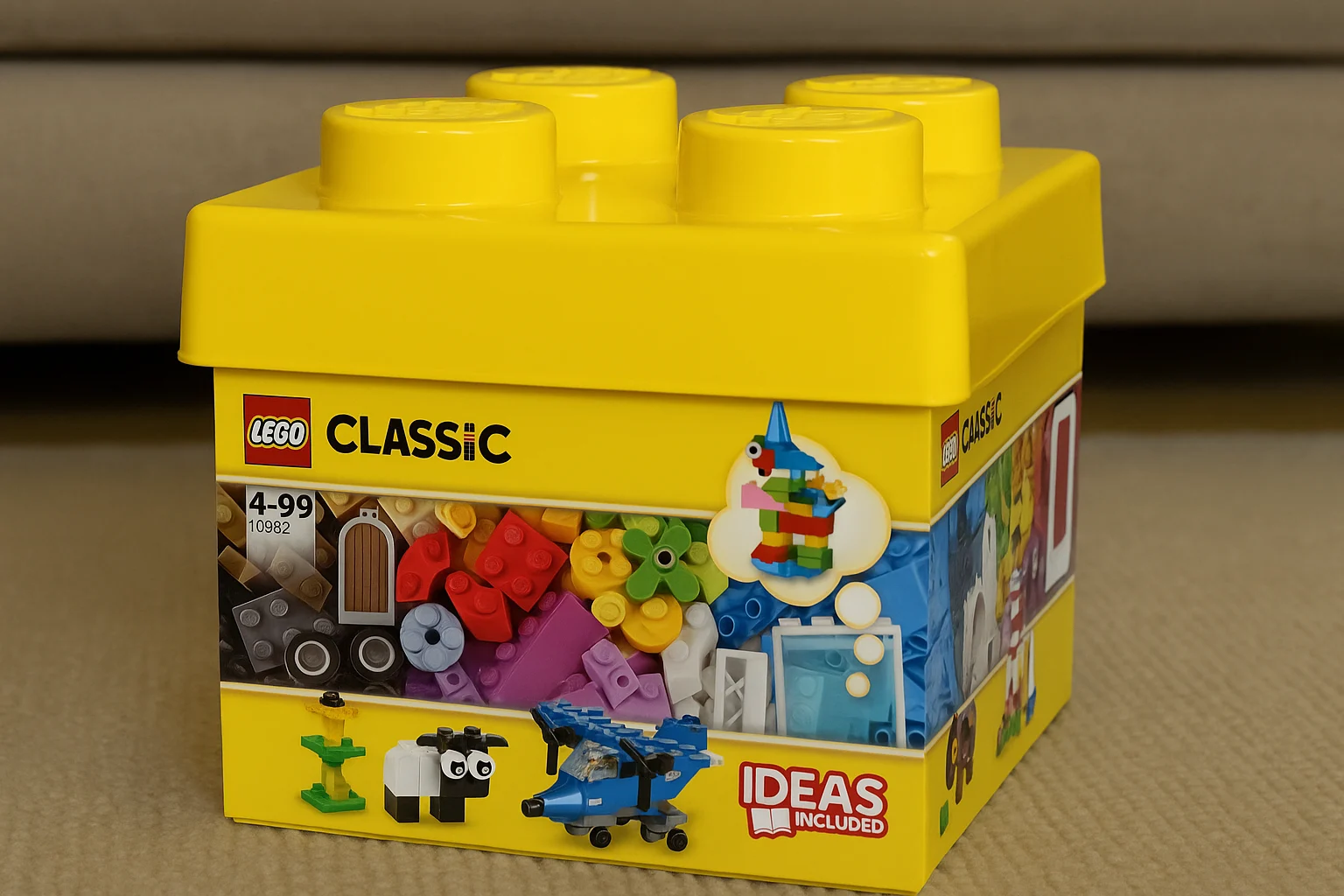 LEGO Classic Creative Bricks Box on carpeted floor—one of the best creative gifts for kids to inspire building and imagination.
