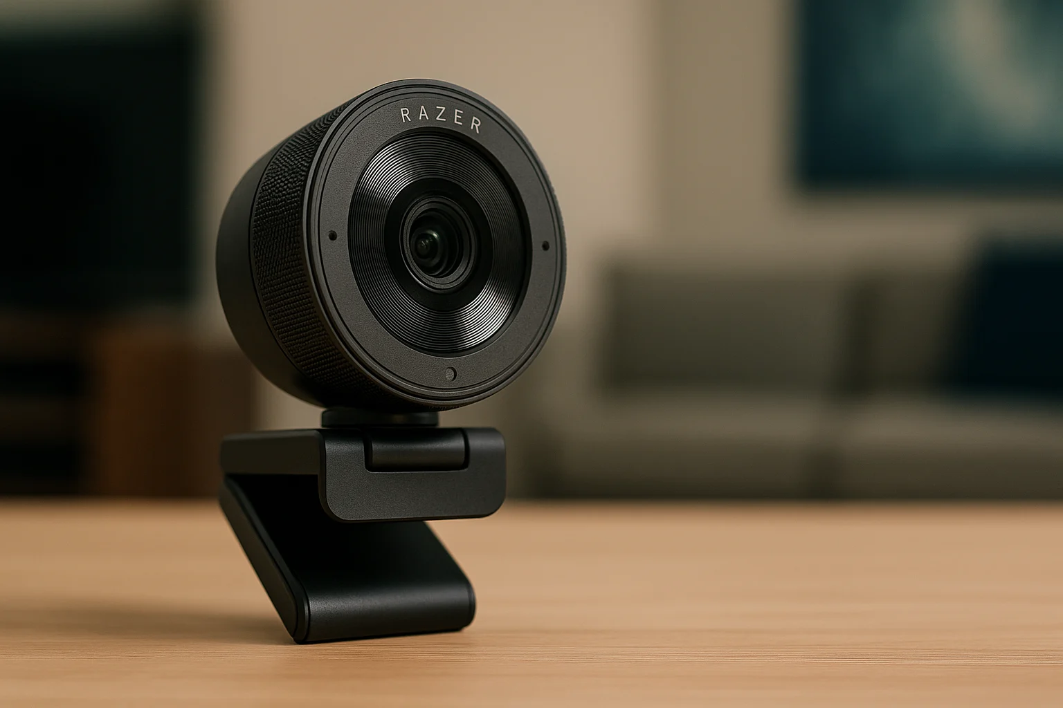 Razer Kiyo Pro webcam placed on a modern desk, designed for streamers needing high frame rate video.