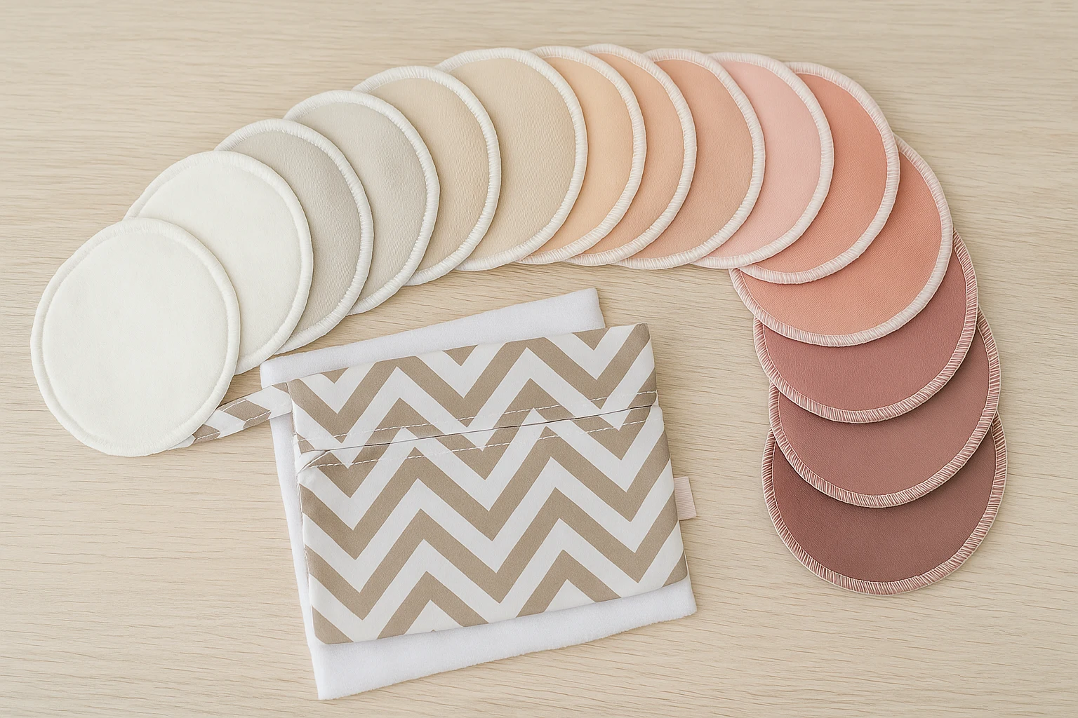 Reusable cloth nursing pads in gradient colors with zippered pouch for breastfeeding moms