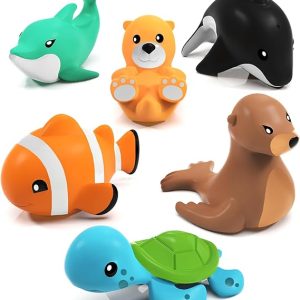 Tub Works® Marine Mold-Free Bath Toys – 6 Pack, Moisture Sealed, Squeezable & Easy-Grip, Sea Animals